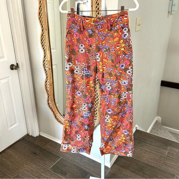 Anthropologie / Maeve Floral Wide Leg High Waist Crop Pants - Picture 5 of 10